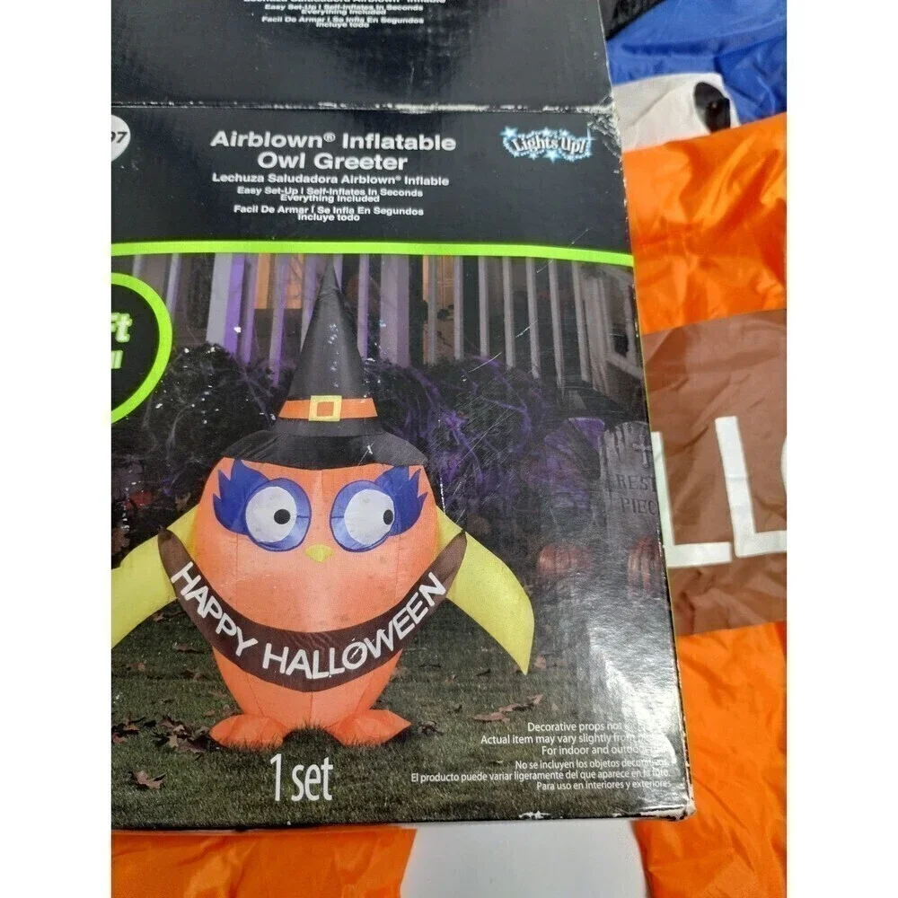 Gemmy Airblown Inflatable Halloween Owl With  A Happy Halloween Banner 4 ft Tall